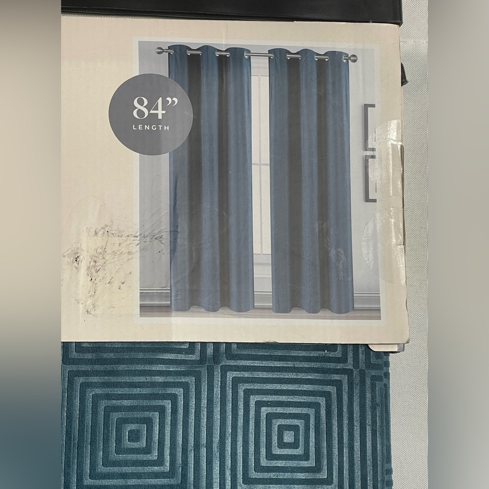 Willow & Reed Set of 2 Blue Geometric Window Panels 37x84 Metal Grommets New - Picture 3 of 5